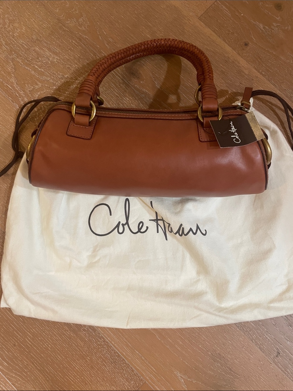 Cole Haan Chestnut Brown Leather Small Barrel Bag